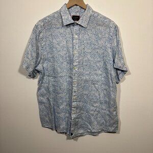 UNTUCKit Terian Shirt Mens Large Blue White Short Sleeve Linen Hawaiian